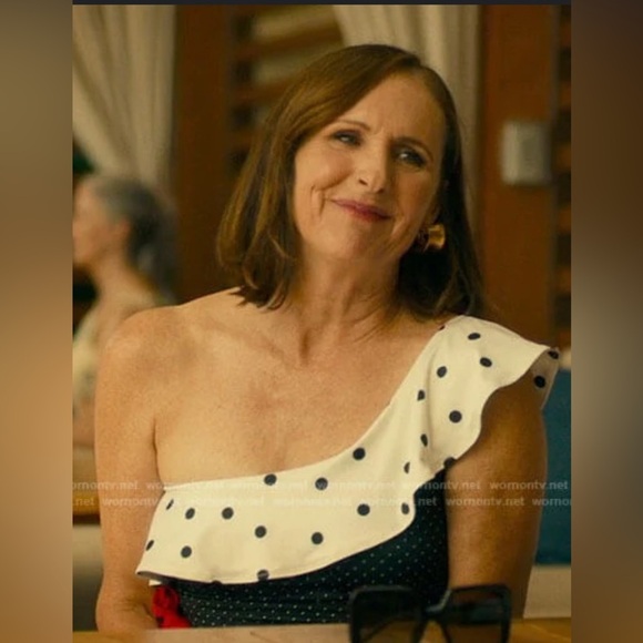 Ganni. Ruffled Polka Dot One-Shoulder Swimsuit Size EU40/US 8/10 - Picture 6 of 6